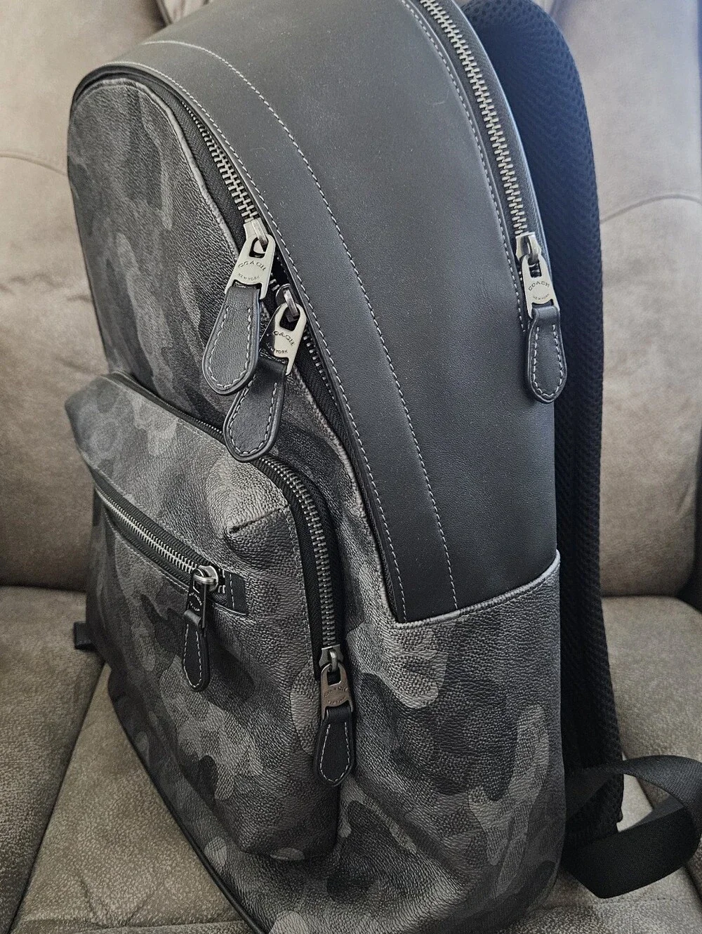 COACH Men's Backpack West Signature Camo Calf Leather Large Gunmetal/Gray, NWT